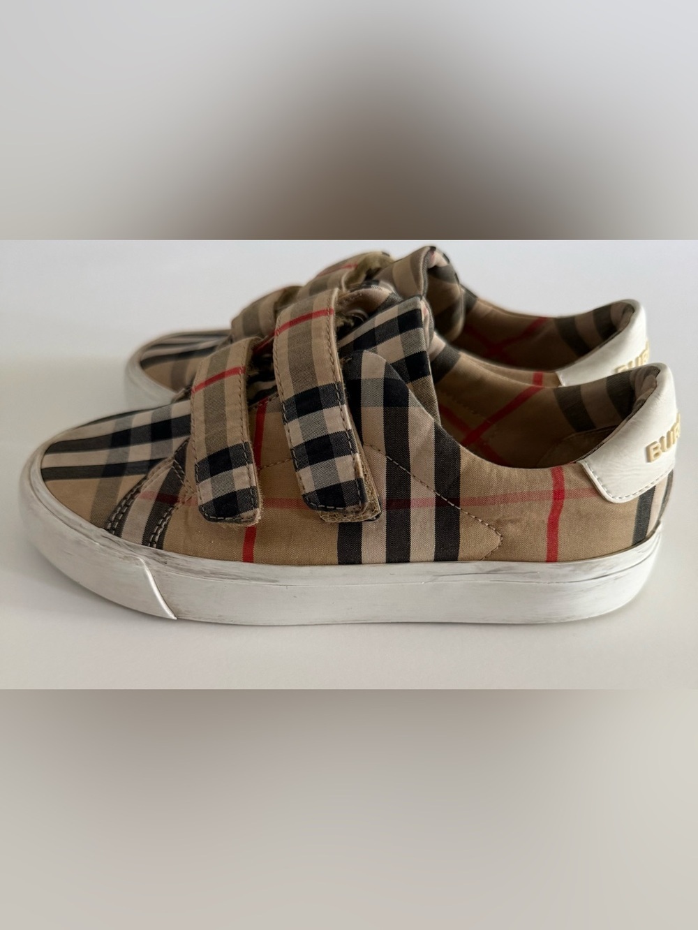 Burberry Tan Check Velcro Kids Sneakers - Picture 3 of 9